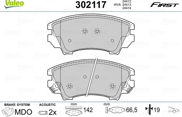 Valeo 302117 - Brake Pad Set, disc brake www.autospares.lv