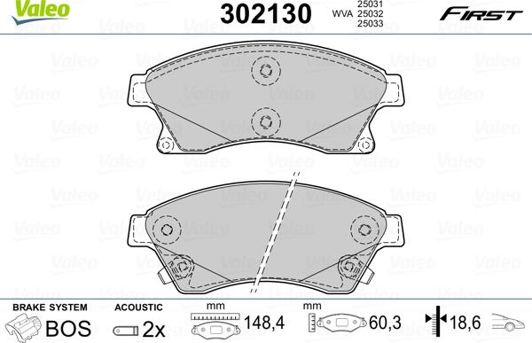 Valeo 302130 - Bremžu uzliku kompl., Disku bremzes autospares.lv