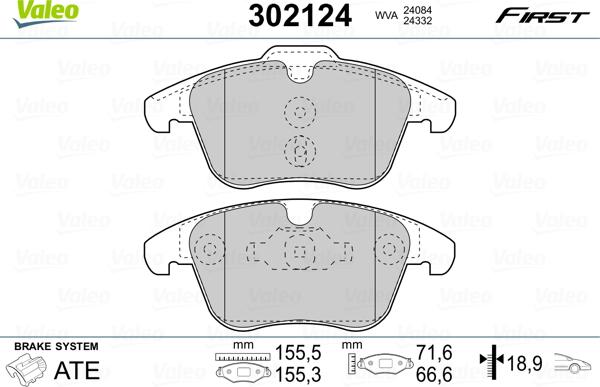 Valeo 302124 - Bremžu uzliku kompl., Disku bremzes www.autospares.lv