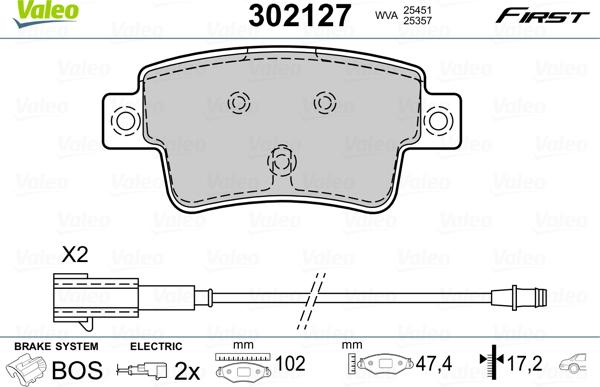 Valeo 302127 - Тормозные колодки, дисковые, комплект www.autospares.lv