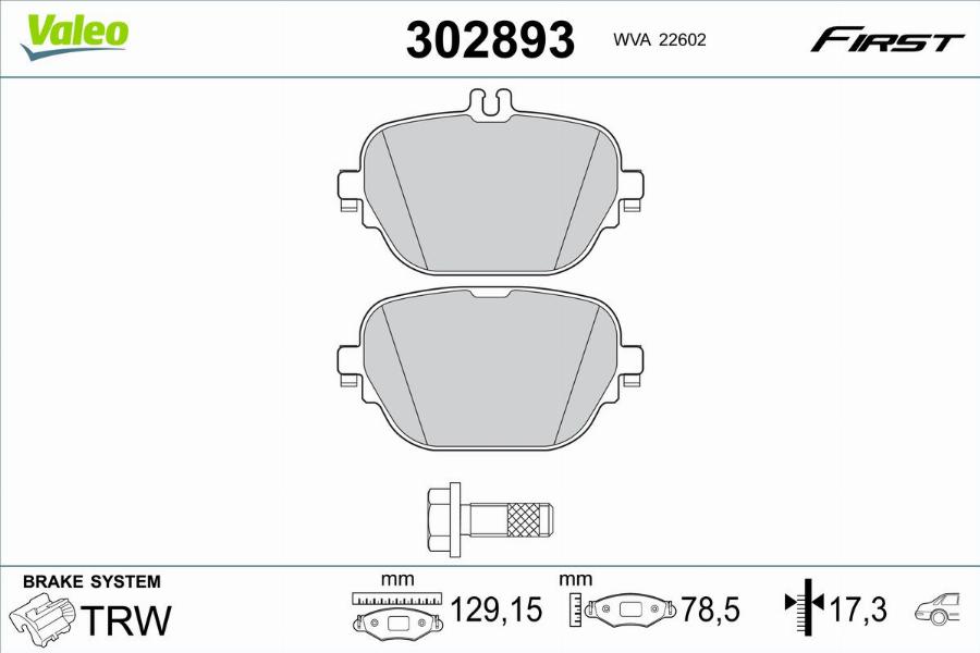 Valeo 302893 - Bremžu uzliku kompl., Disku bremzes www.autospares.lv