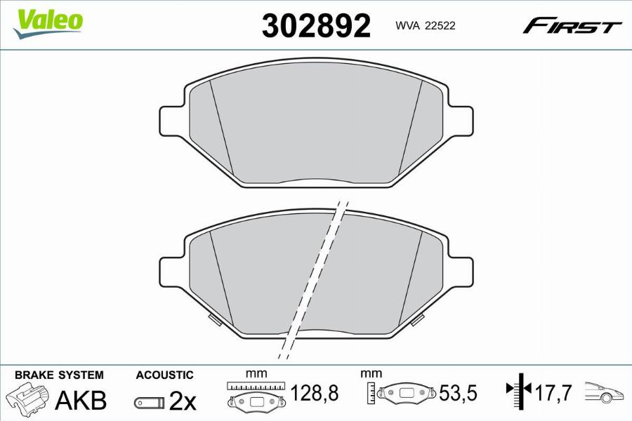 Valeo 302892 - Bremžu uzliku kompl., Disku bremzes www.autospares.lv