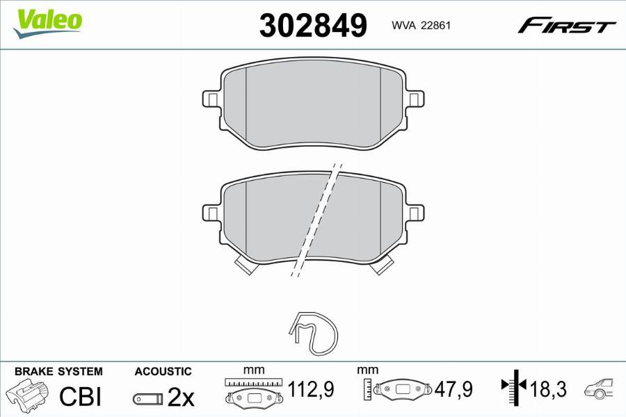 Valeo 302849 - Bremžu uzliku kompl., Disku bremzes www.autospares.lv