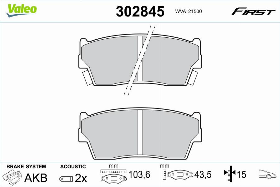 Valeo 302845 - Bremžu uzliku kompl., Disku bremzes www.autospares.lv