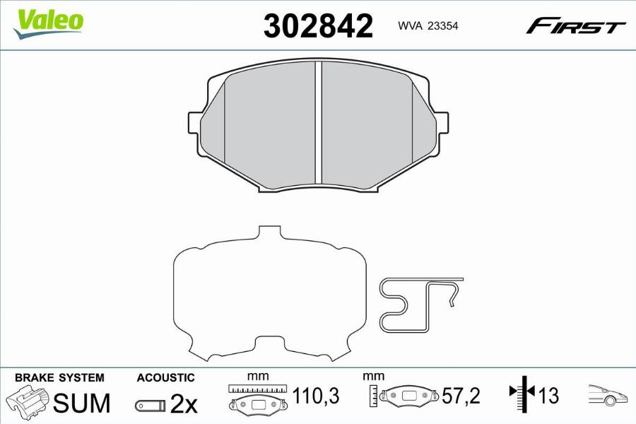 Valeo 302842 - Bremžu uzliku kompl., Disku bremzes www.autospares.lv