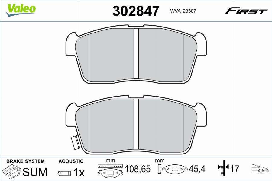 Valeo 302847 - Bremžu uzliku kompl., Disku bremzes www.autospares.lv