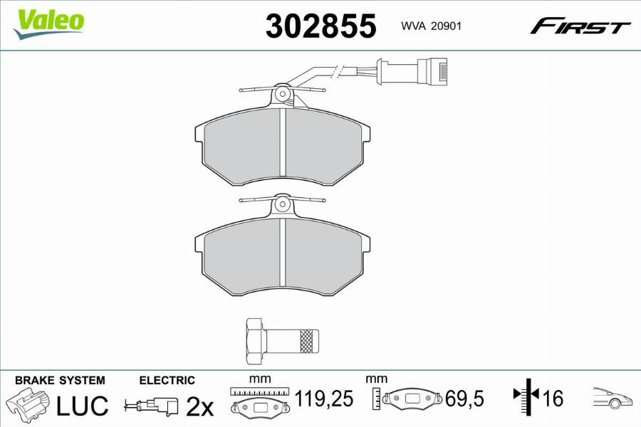 Valeo 302855 - Bremžu uzliku kompl., Disku bremzes www.autospares.lv