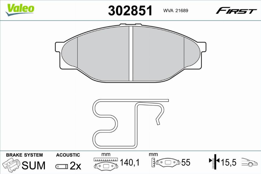 Valeo 302851 - Bremžu uzliku kompl., Disku bremzes www.autospares.lv