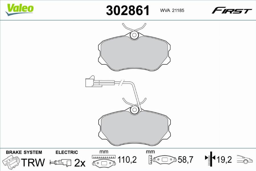 Valeo 302861 - Bremžu uzliku kompl., Disku bremzes www.autospares.lv