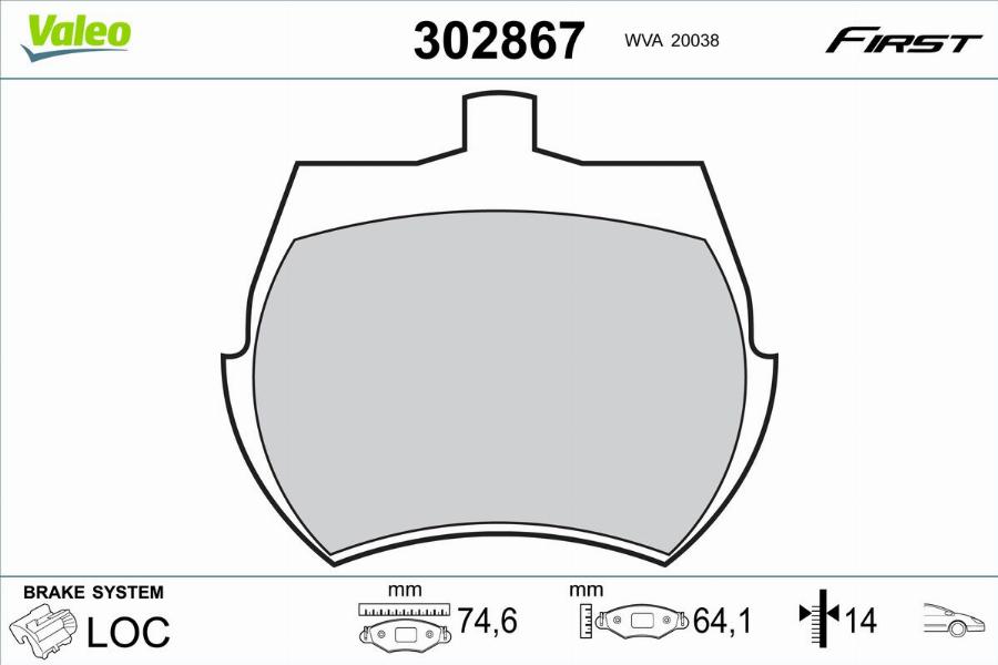 Valeo 302867 - Bremžu uzliku kompl., Disku bremzes www.autospares.lv