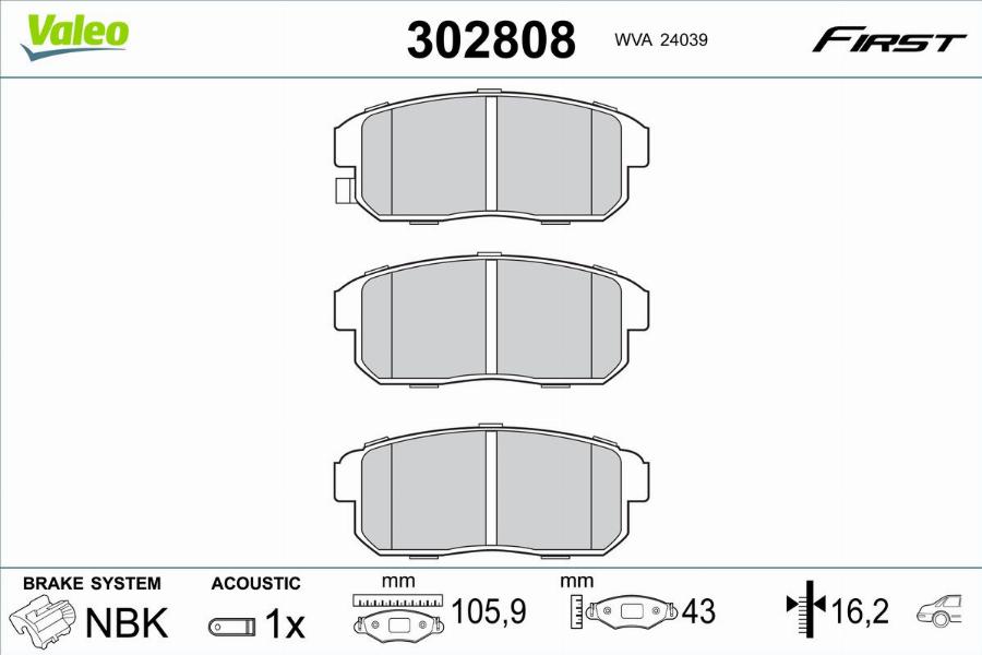 Valeo 302808 - Bremžu uzliku kompl., Disku bremzes www.autospares.lv