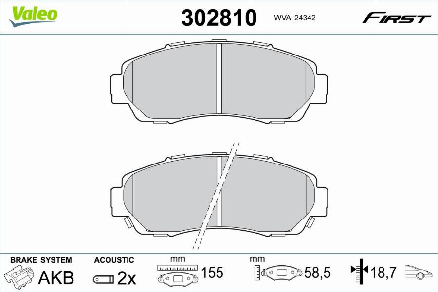 Valeo 302810 - Bremžu uzliku kompl., Disku bremzes www.autospares.lv