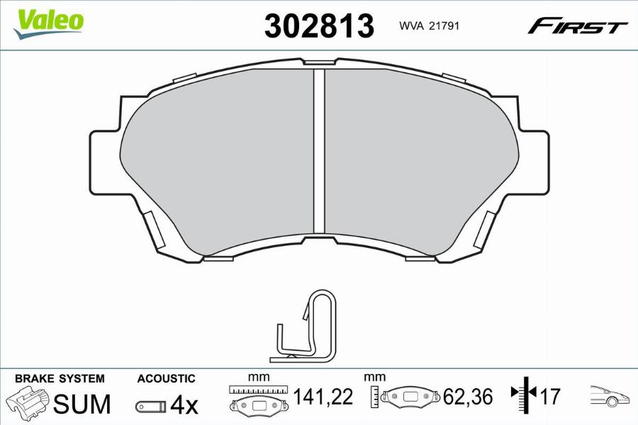 Valeo 302813 - Bremžu uzliku kompl., Disku bremzes www.autospares.lv