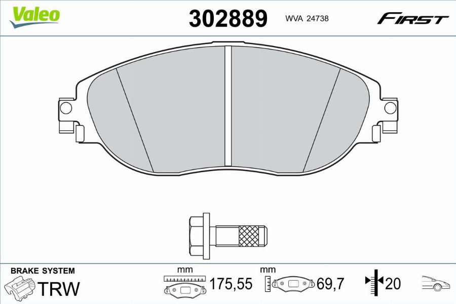 Valeo 302889 - Bremžu uzliku kompl., Disku bremzes www.autospares.lv