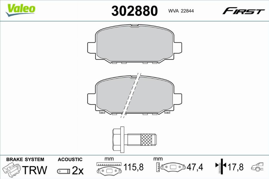 Valeo 302880 - Bremžu uzliku kompl., Disku bremzes www.autospares.lv