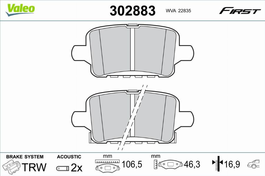 Valeo 302883 - Bremžu uzliku kompl., Disku bremzes www.autospares.lv