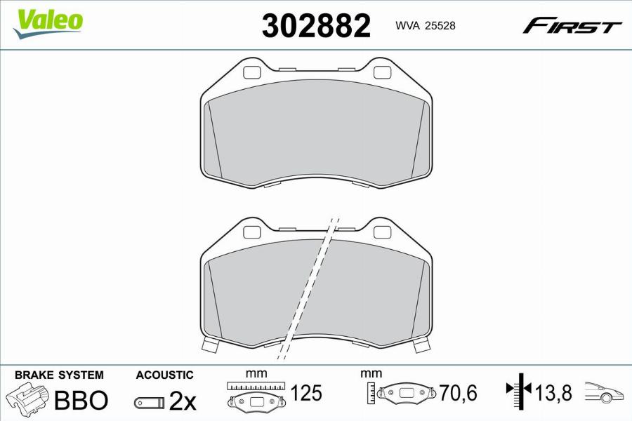 Valeo 302882 - Bremžu uzliku kompl., Disku bremzes www.autospares.lv