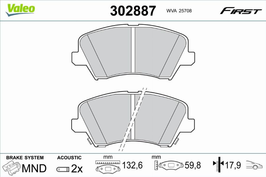 Valeo 302887 - Bremžu uzliku kompl., Disku bremzes www.autospares.lv