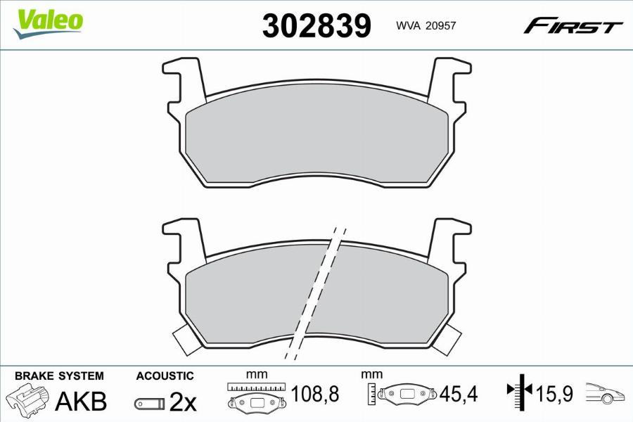 Valeo 302839 - Bremžu uzliku kompl., Disku bremzes www.autospares.lv