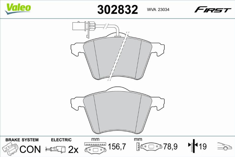 Valeo 302832 - Bremžu uzliku kompl., Disku bremzes www.autospares.lv