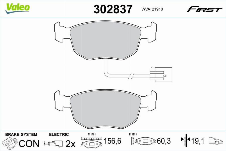 Valeo 302837 - Bremžu uzliku kompl., Disku bremzes www.autospares.lv