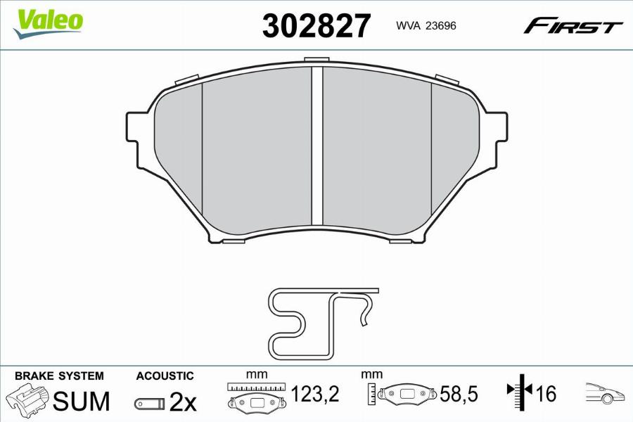 Valeo 302827 - Bremžu uzliku kompl., Disku bremzes www.autospares.lv