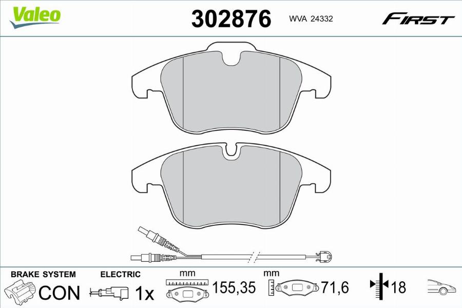 Valeo 302876 - Bremžu uzliku kompl., Disku bremzes www.autospares.lv