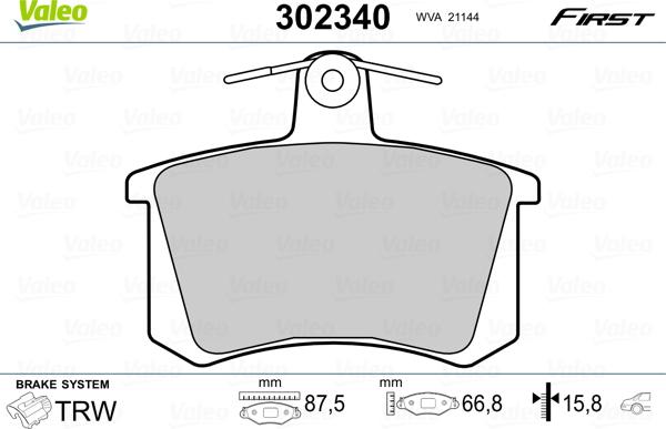 Valeo 302340 - Тормозные колодки, дисковые, комплект www.autospares.lv