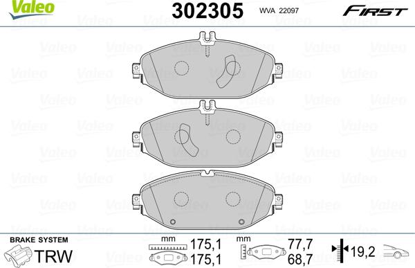 Valeo 302305 - Bremžu uzliku kompl., Disku bremzes www.autospares.lv