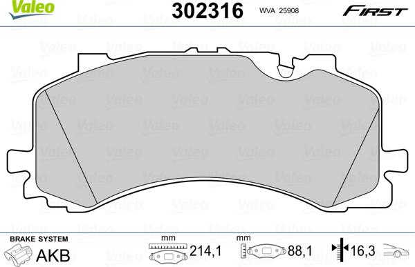 Valeo 302316 - Bremžu uzliku kompl., Disku bremzes www.autospares.lv