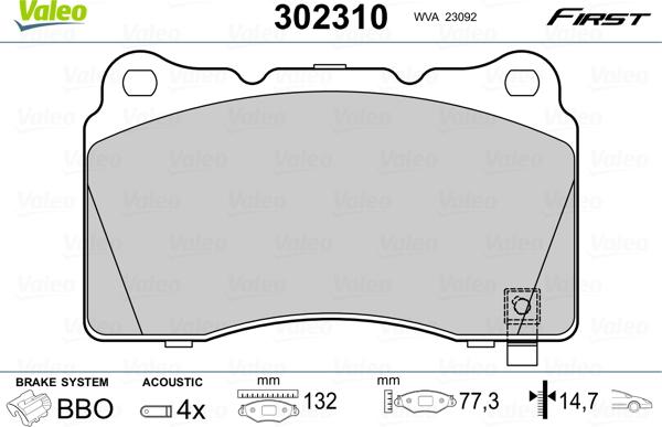 Valeo 302310 - Bremžu uzliku kompl., Disku bremzes www.autospares.lv