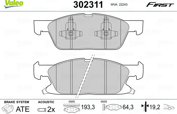 Valeo 302311 - Bremžu uzliku kompl., Disku bremzes www.autospares.lv