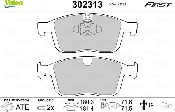 Valeo 302313 - Bremžu uzliku kompl., Disku bremzes www.autospares.lv