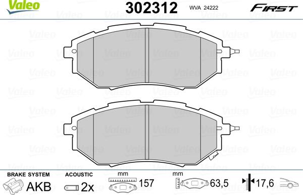 Valeo 302312 - Brake Pad Set, disc brake www.autospares.lv