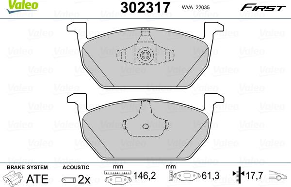 Valeo 302317 - Тормозные колодки, дисковые, комплект www.autospares.lv