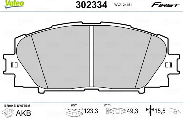 Valeo 302334 - Brake Pad Set, disc brake www.autospares.lv