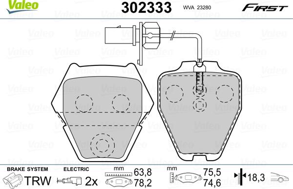 Valeo 302333 - Brake Pad Set, disc brake www.autospares.lv