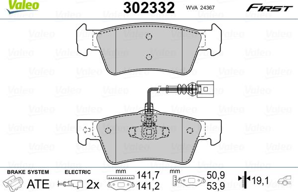 Valeo 302332 - Brake Pad Set, disc brake www.autospares.lv