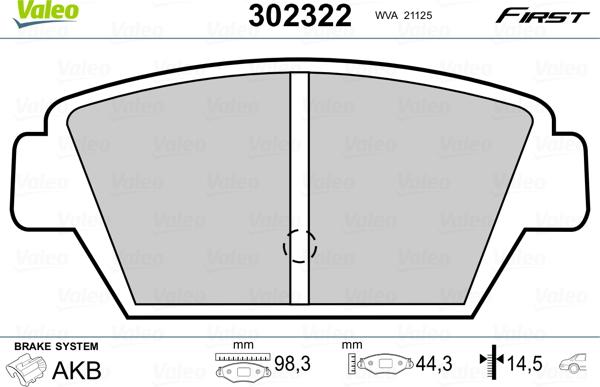 Valeo 302322 - Brake Pad Set, disc brake www.autospares.lv