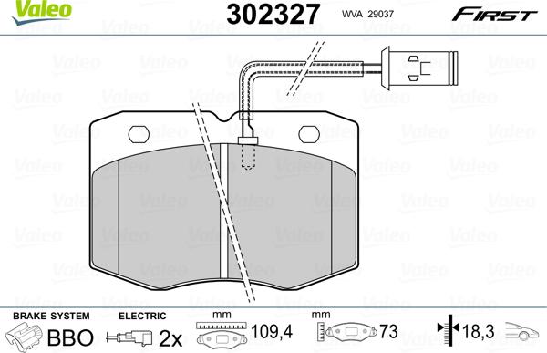 Valeo 302327 - Bremžu uzliku kompl., Disku bremzes www.autospares.lv