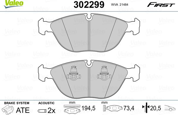 Valeo 302299 - Bremžu uzliku kompl., Disku bremzes www.autospares.lv