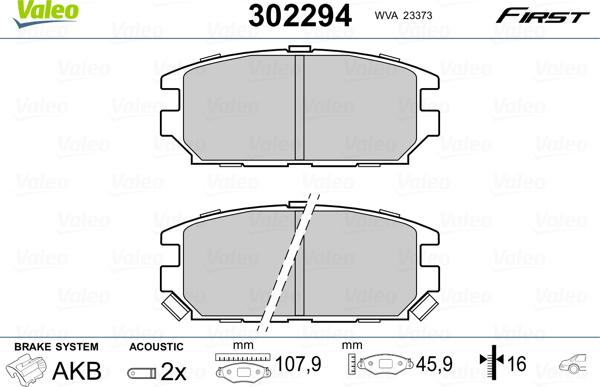 Valeo 302294 - Тормозные колодки, дисковые, комплект www.autospares.lv