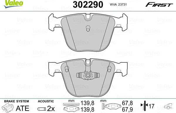 Valeo 302290 - Bremžu uzliku kompl., Disku bremzes www.autospares.lv