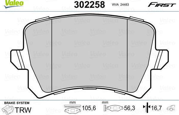 Valeo 302258 - Brake Pad Set, disc brake www.autospares.lv