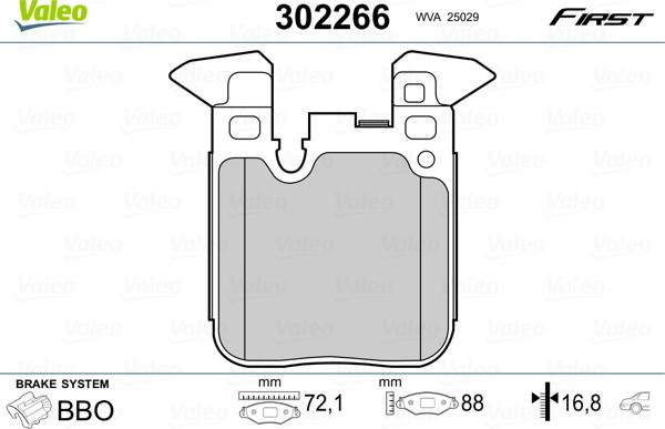 Valeo 302266 - Bremžu uzliku kompl., Disku bremzes www.autospares.lv