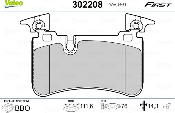 Valeo 302208 - Bremžu uzliku kompl., Disku bremzes www.autospares.lv