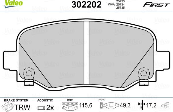 Valeo 302202 - Bremžu uzliku kompl., Disku bremzes www.autospares.lv