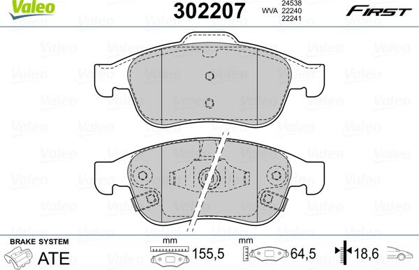 Valeo 302207 - Bremžu uzliku kompl., Disku bremzes www.autospares.lv