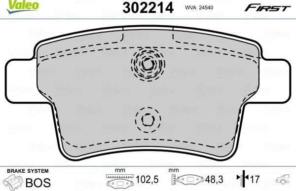 Valeo 302214 - Bremžu uzliku kompl., Disku bremzes www.autospares.lv