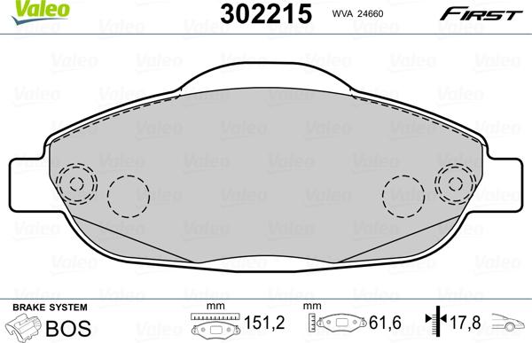 Valeo 302215 - Bremžu uzliku kompl., Disku bremzes autospares.lv